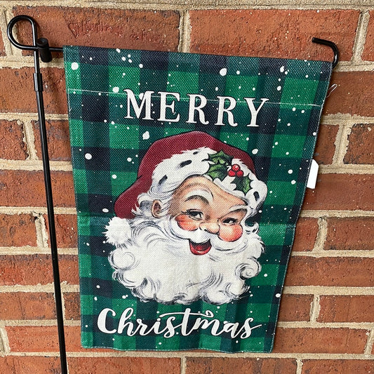 Garden Flag - Santa Green Plaid