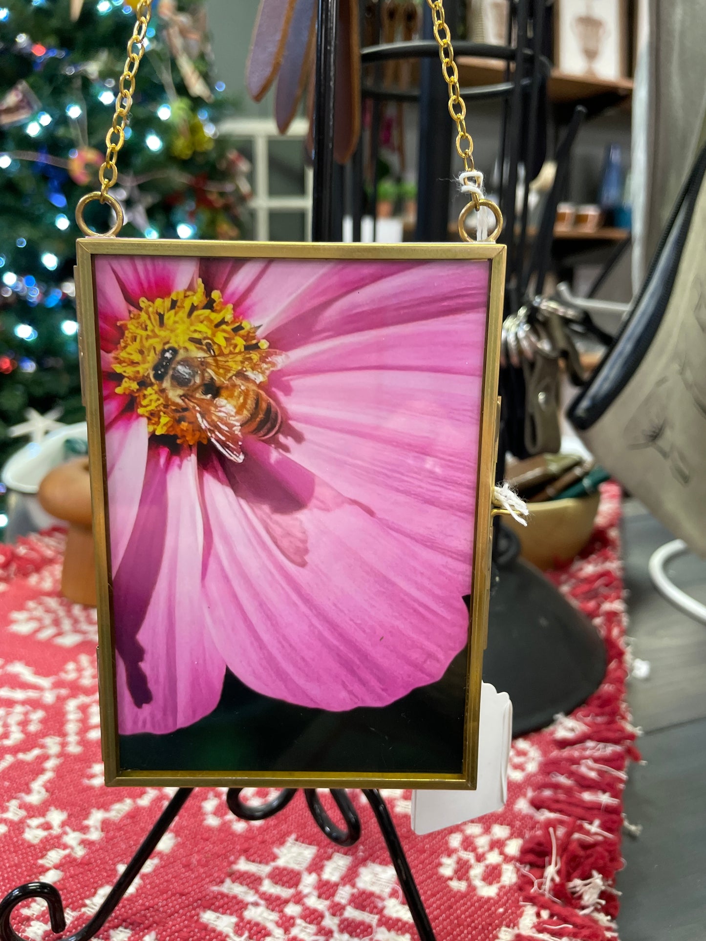 Mini Hanging Antique Frame - Purple Flower/Bee