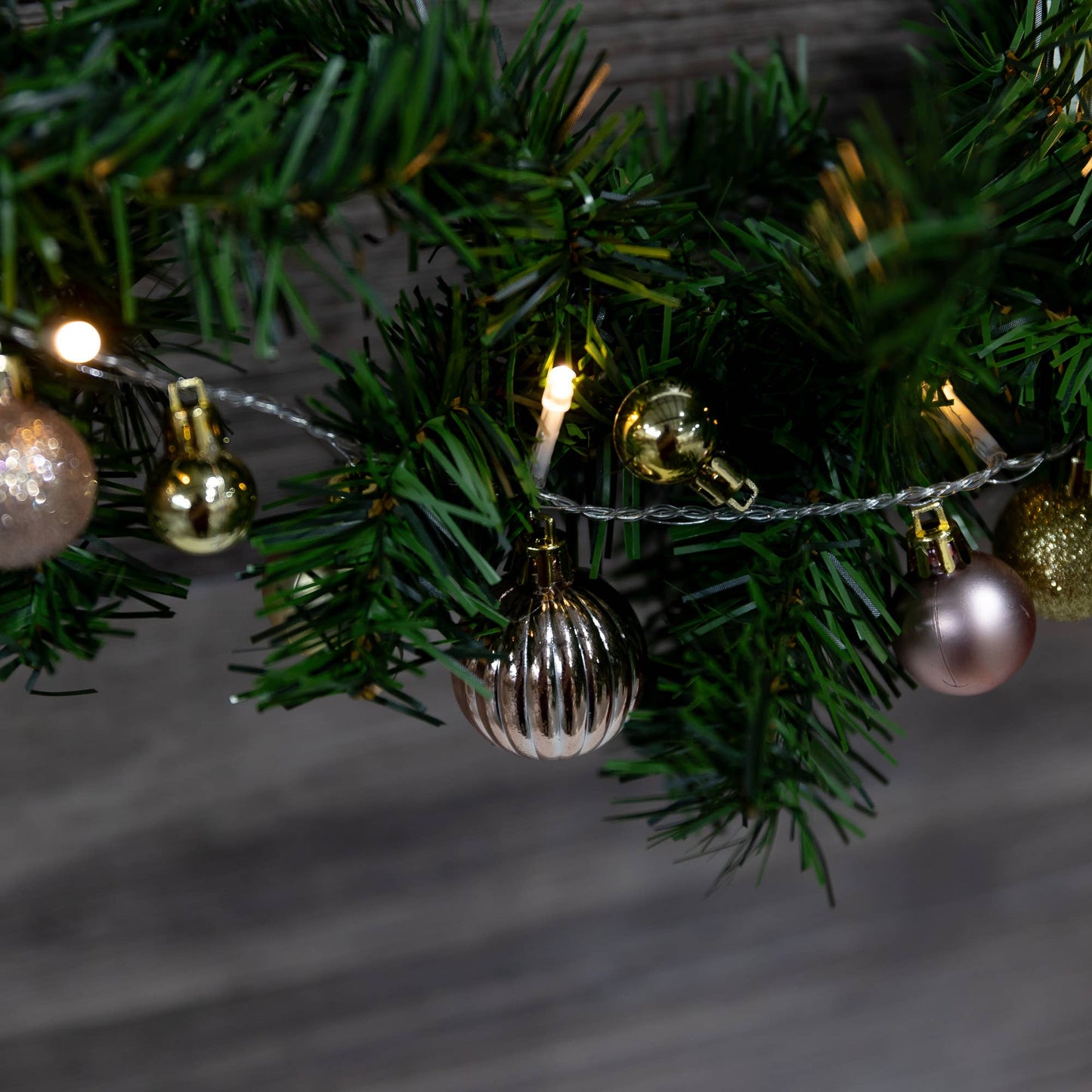 String Lights with Christmas Ornaments