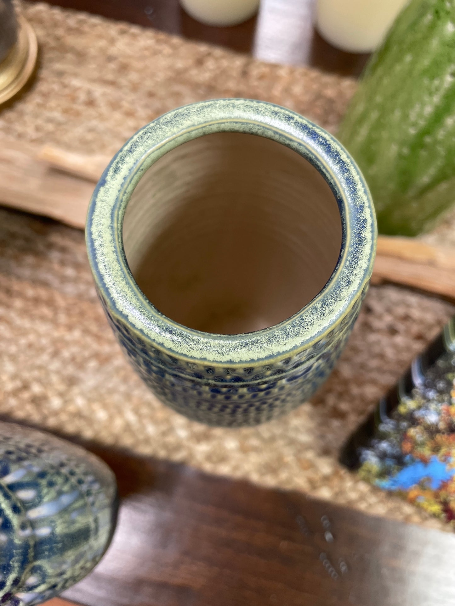 Blue Green Cylinder Vase - Ceramic