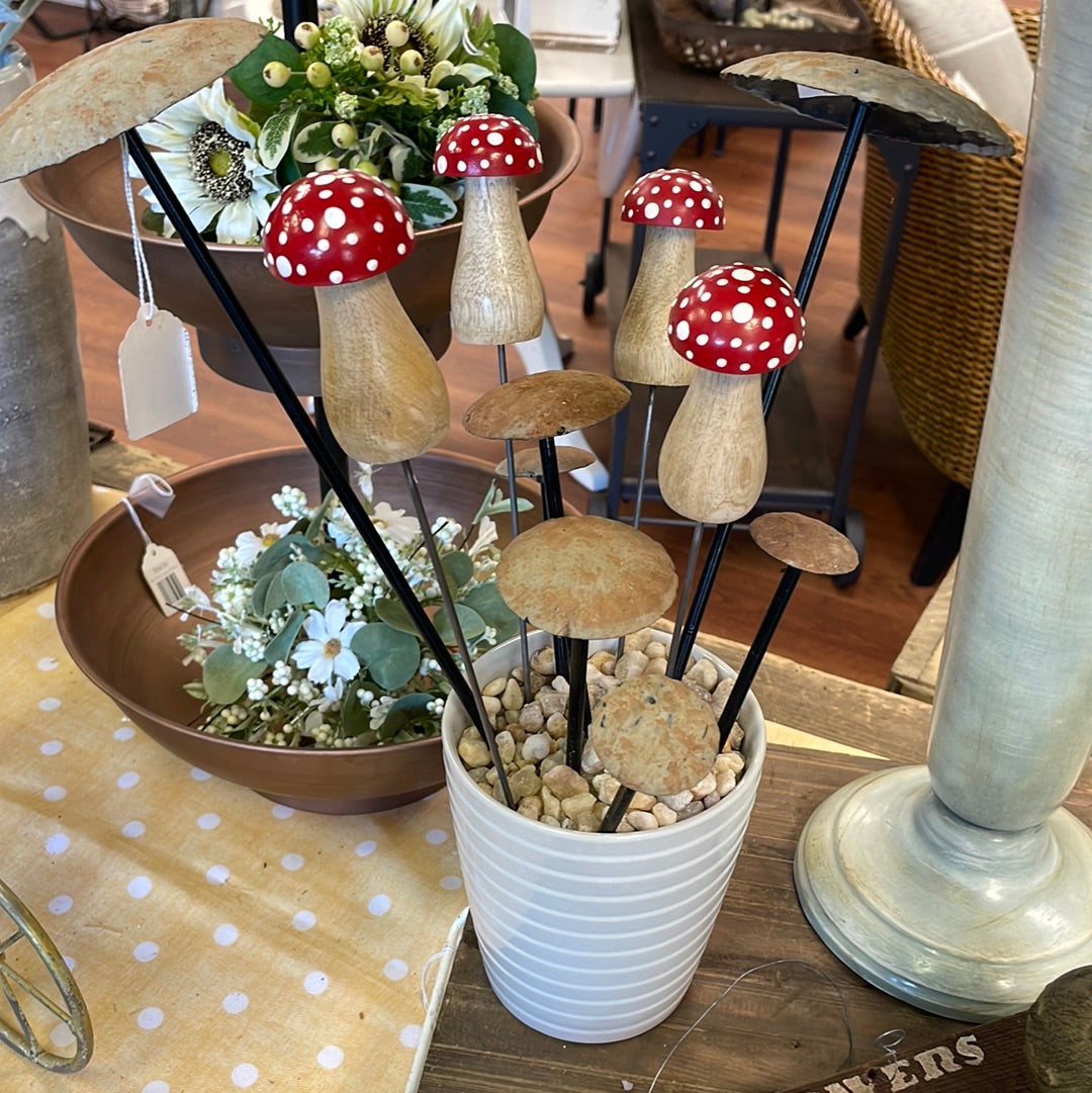 Red and white wooden mushroom