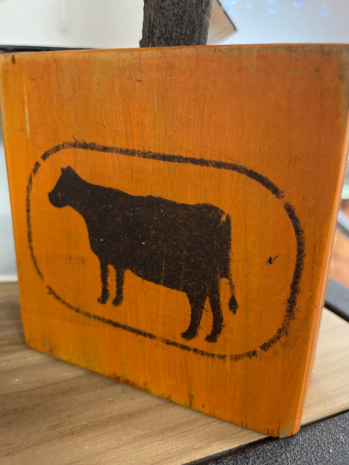 Wooden Pumpkin Square with Cow