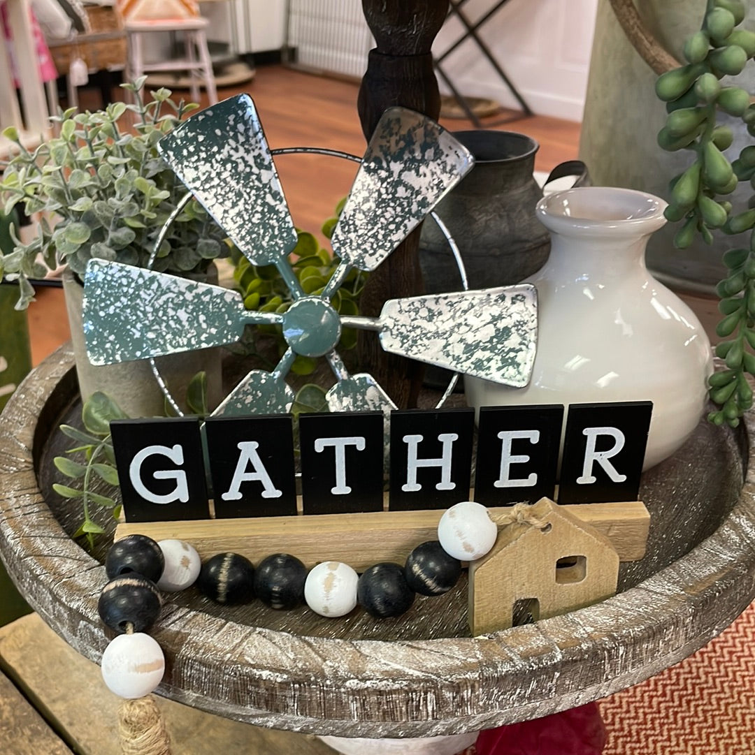 Gather and Thankful Farmhouse Tiered Tray Décor Set