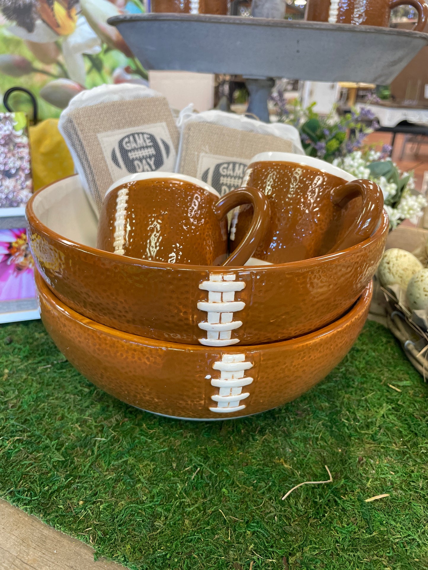 10" Long Football Fever Large Ceramic Bowl