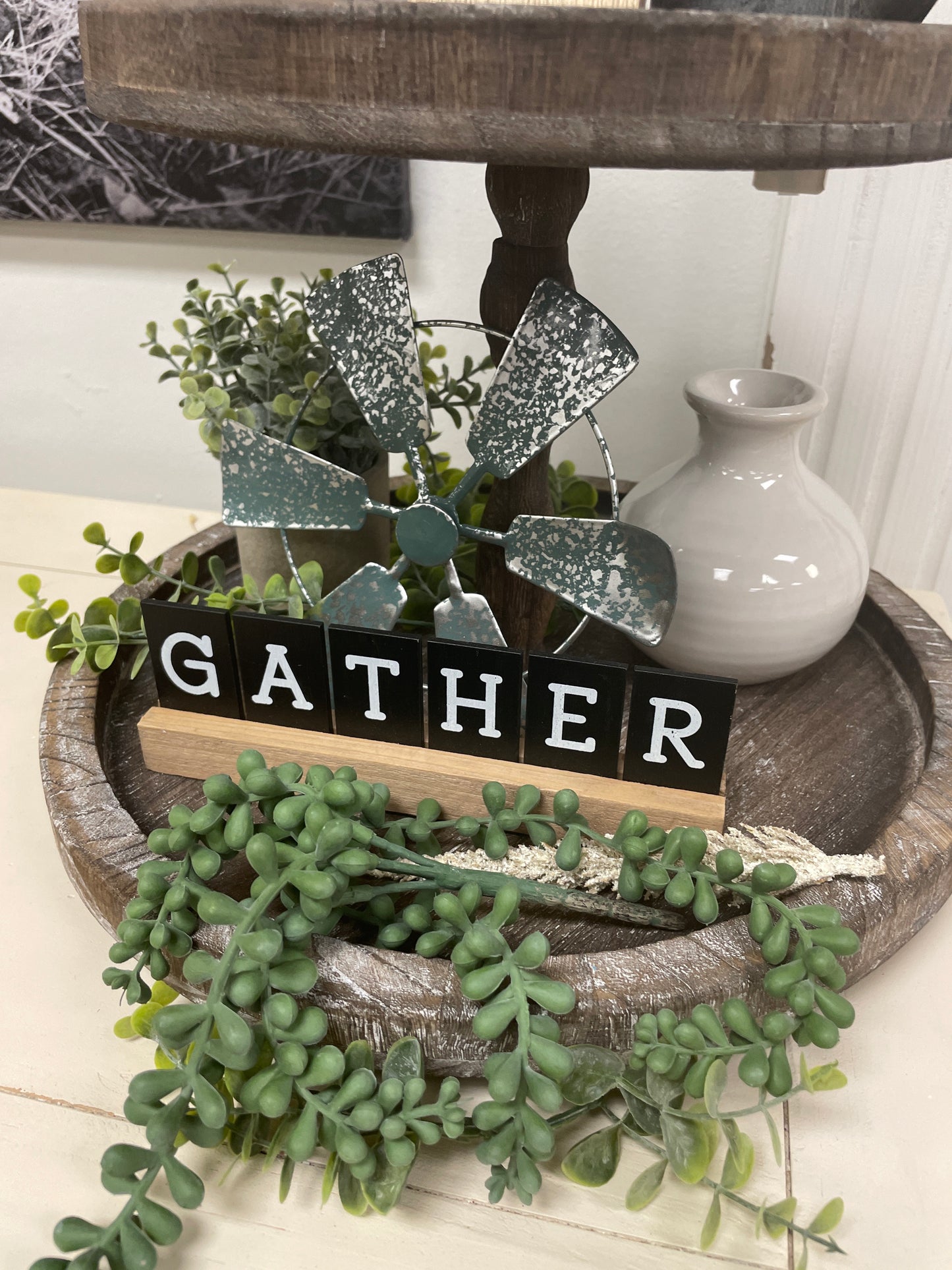 Gather and Thankful Farmhouse Tiered Tray Décor Set