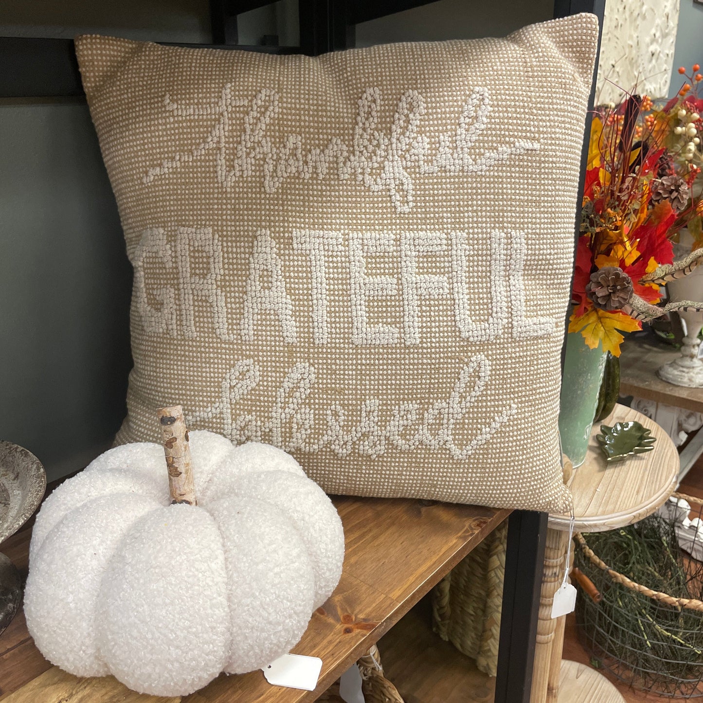 Thankful Grateful Blessed Knobby Pillow