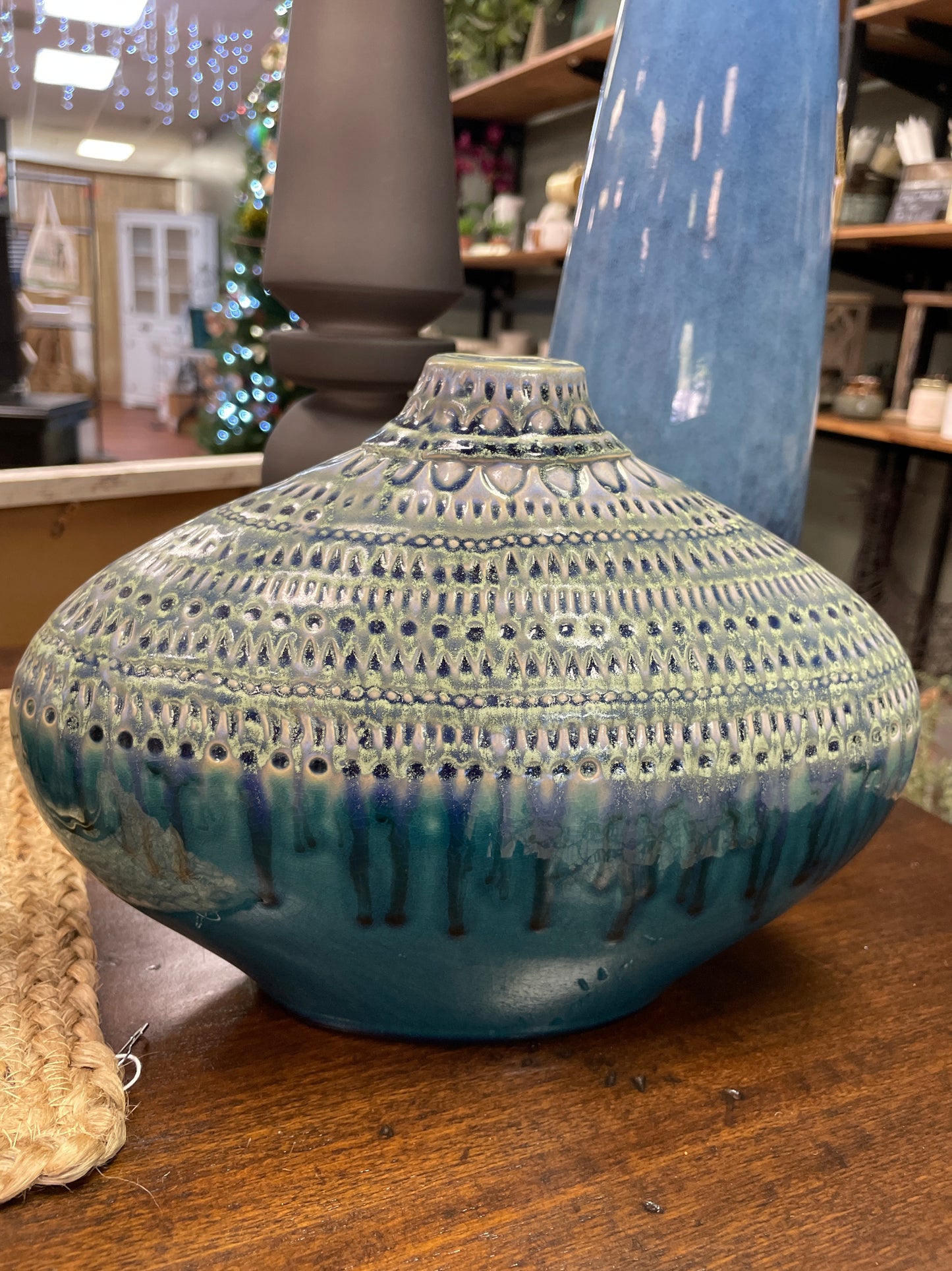 Blue Green "oval" Vase - Ceramic