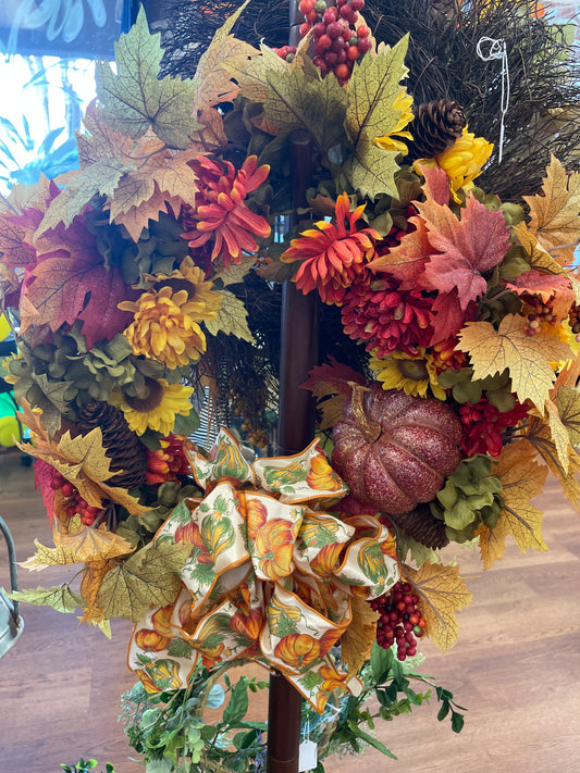 Fall Wreath - with bow sunflower