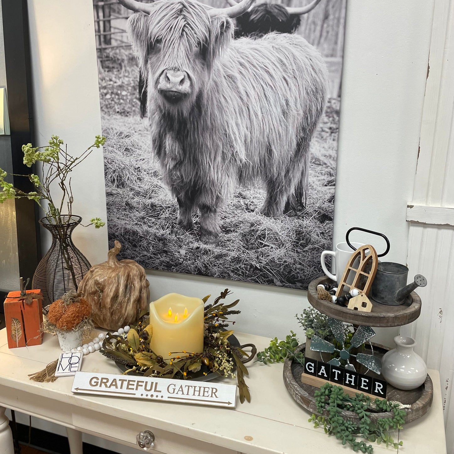 Gather and Thankful Farmhouse Tiered Tray Décor Set