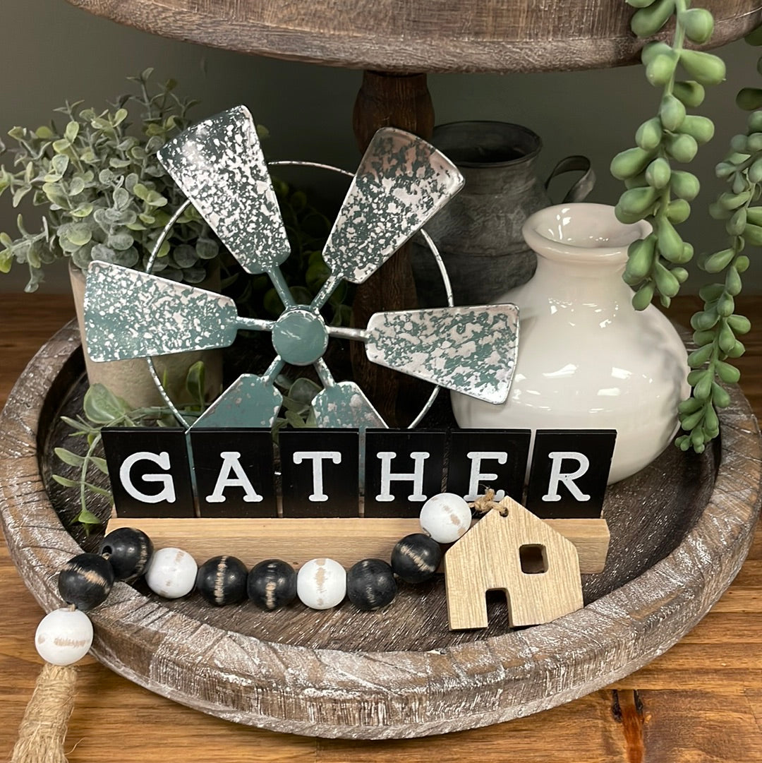 Gather and Thankful Farmhouse Tiered Tray Décor Set