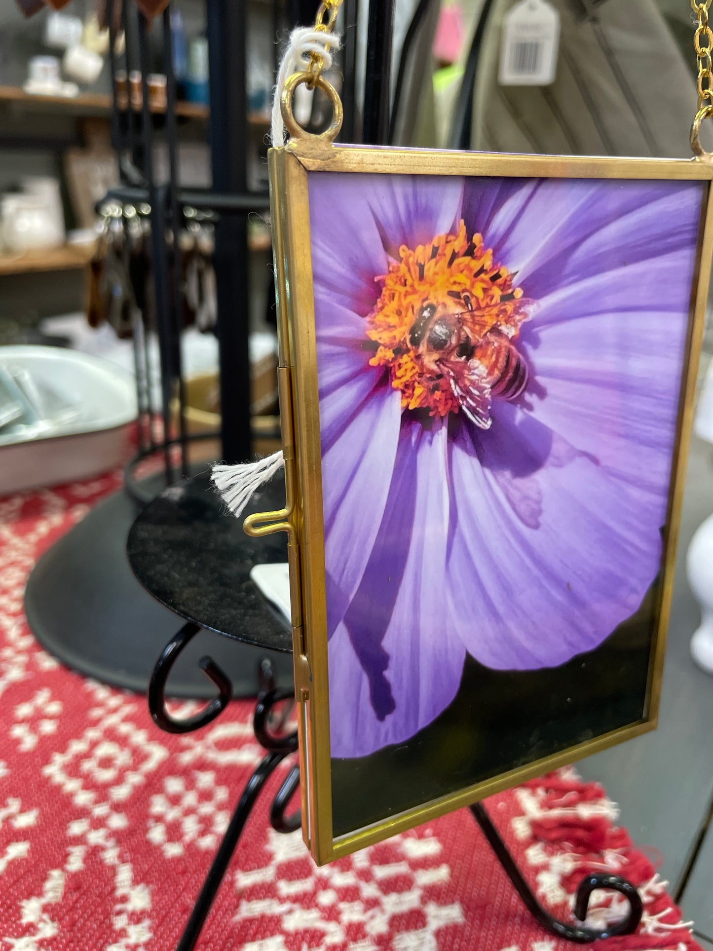 Mini Hanging Antique Frame - Purple Flower/Bee