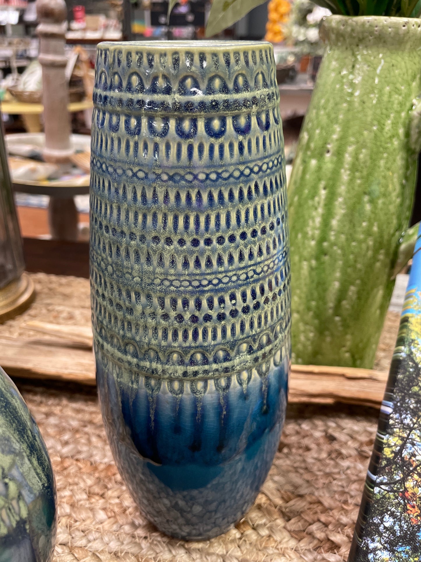 Blue Green Cylinder Vase - Ceramic