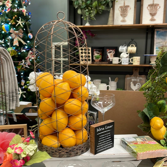 Metal Wire Cloche w/base (W/lemons)