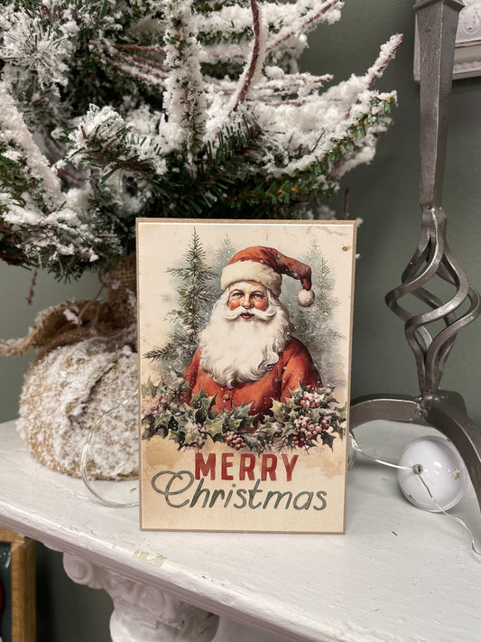 Merry Christmas Santa Wood Block