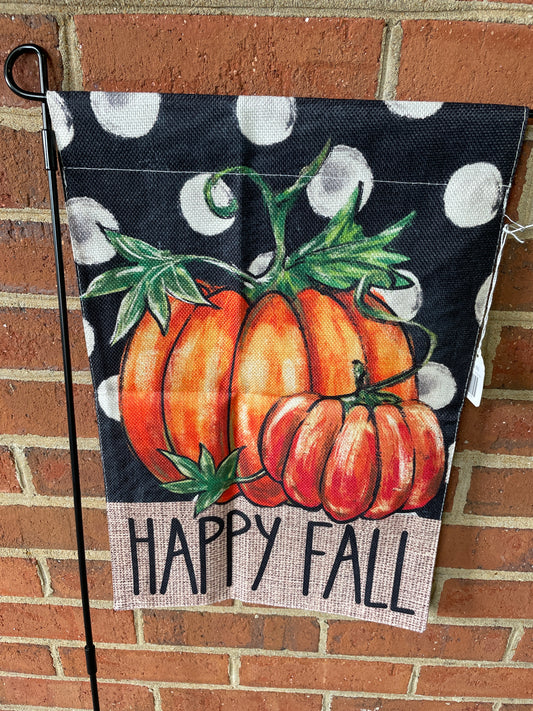 Garden Flag - Happy Fall Polka Dot Pumpkin