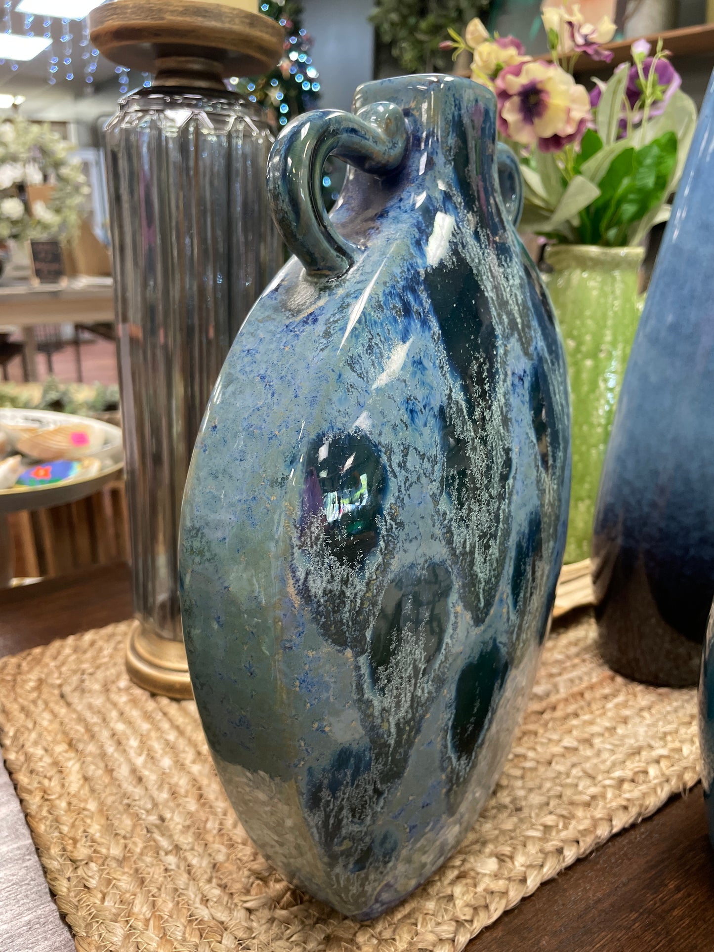 Blue "feather" Vase - Ceramic