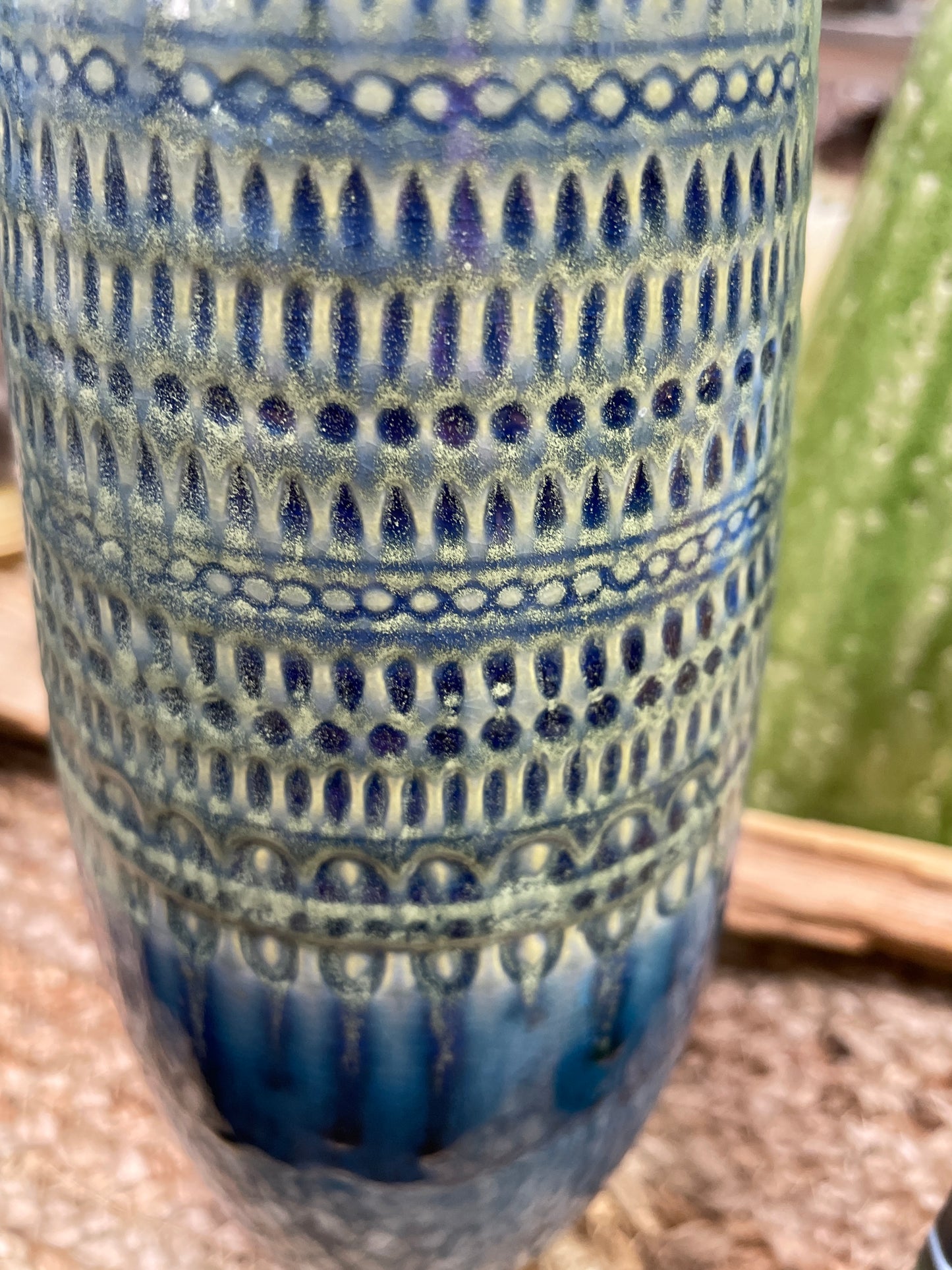 Blue Green Cylinder Vase - Ceramic