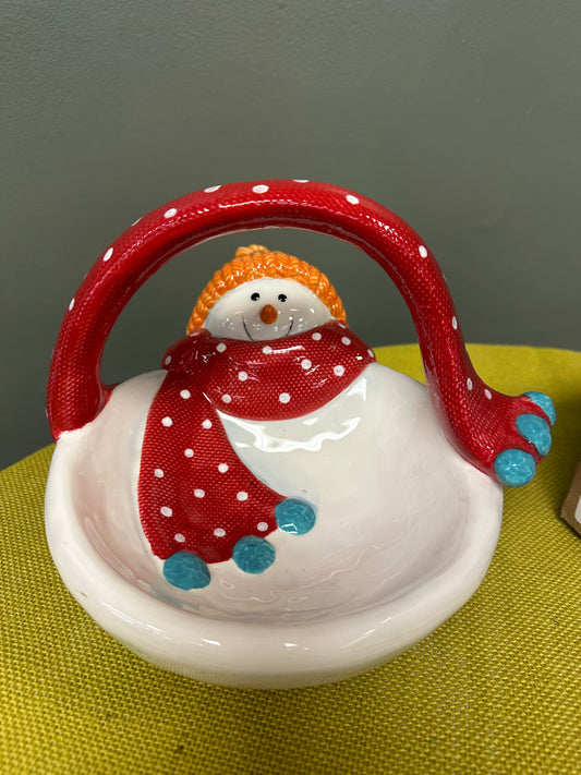 Snowman Bowl with Scarf Handle