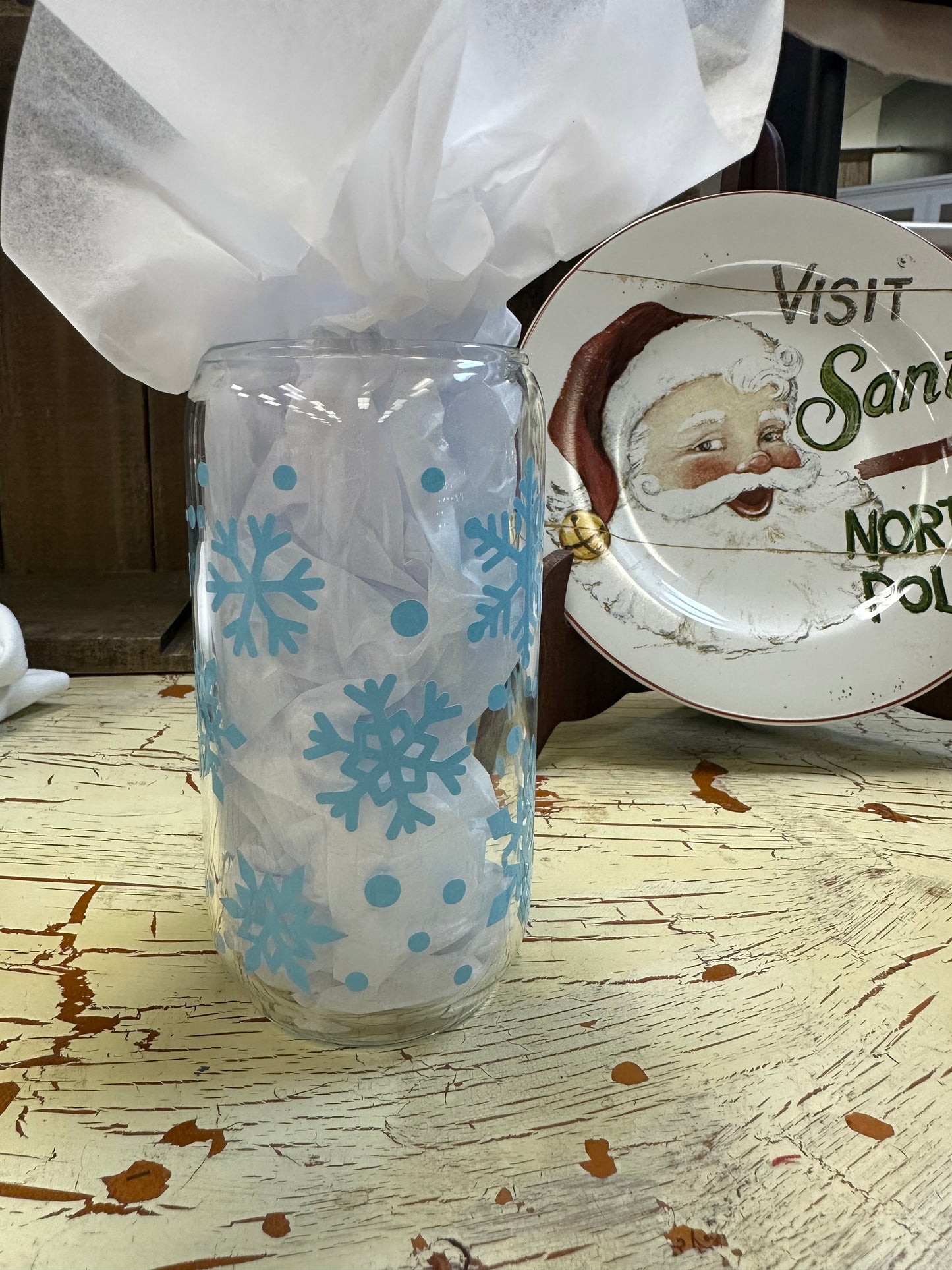 Snowflake Glass Cup w/ Straw