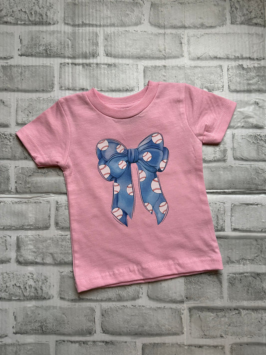 Blue baseball Bow toddler shirt