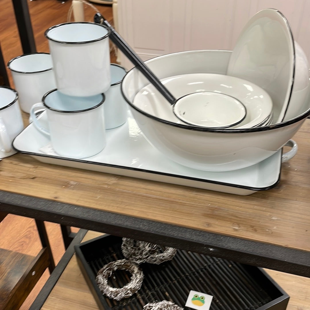 White Enamelware Rec Tray