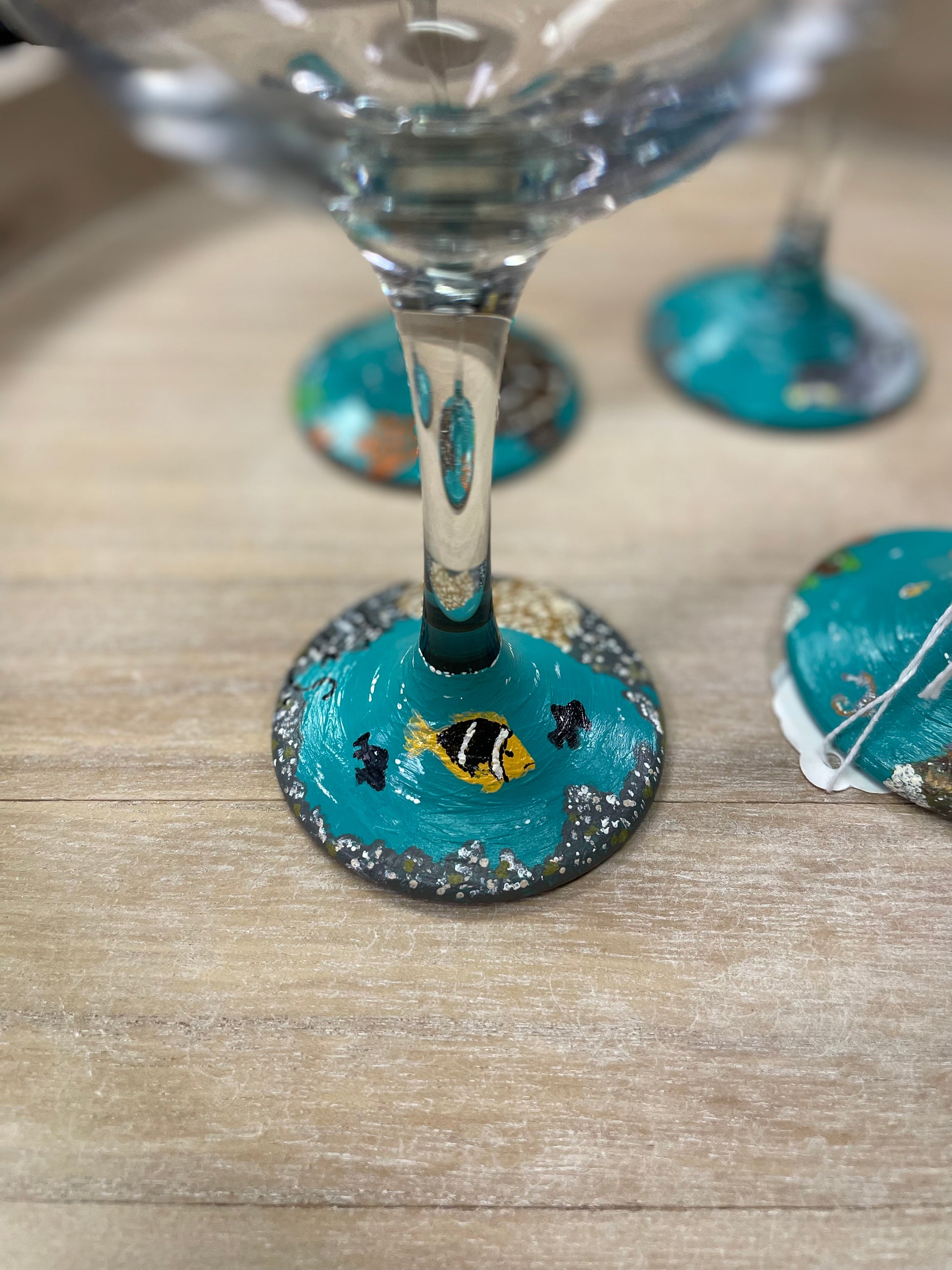 Ocean Blue Hand Painted Wine Glasses