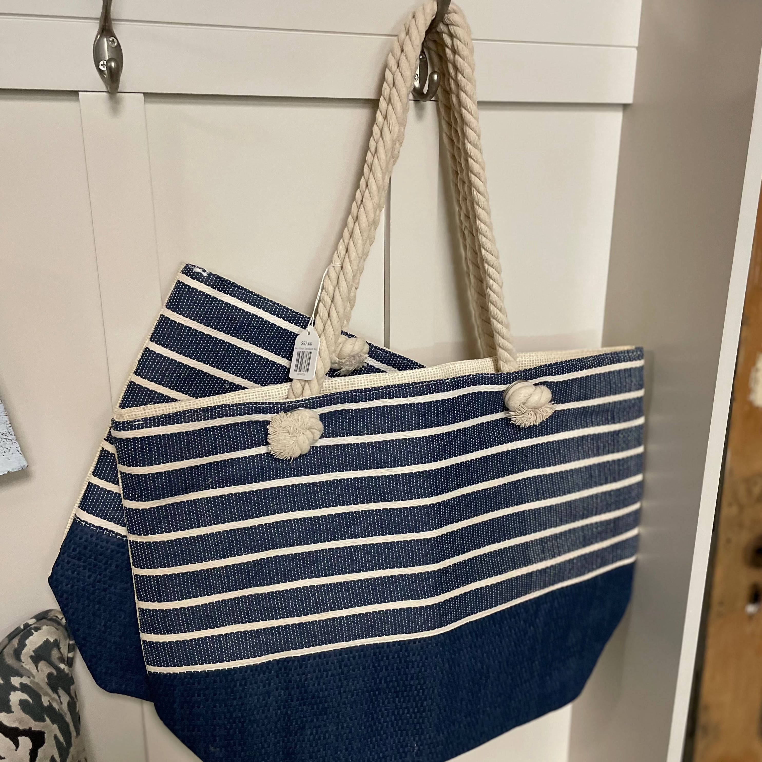 Navy Stripe Tote Bag – Burlap and Daisies