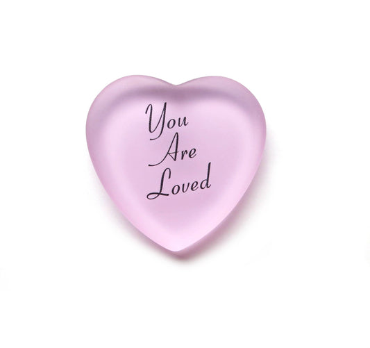 You Are Loved Frosted Glass Heart - Pink