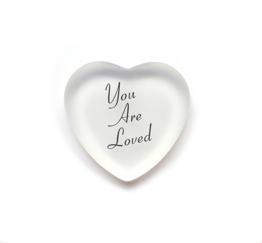 You Are Loved Frosted Glass Heart - Clear